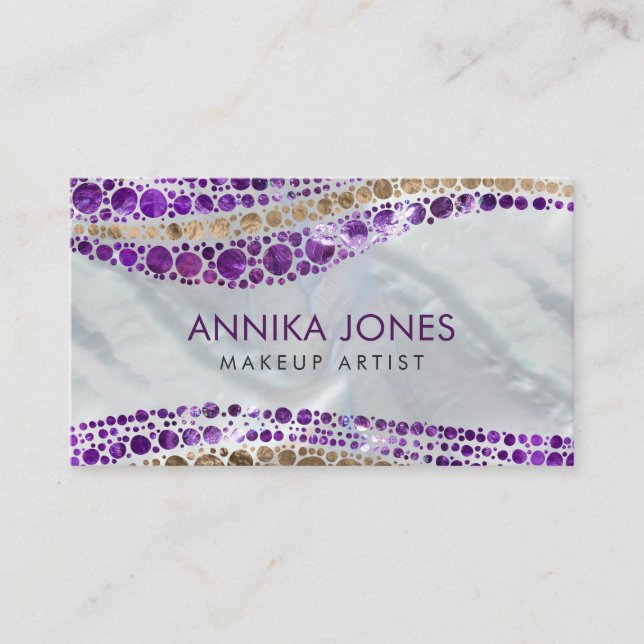 Aboriginal Dot Art Luxury Amethyst and Gold Business Card (Front)