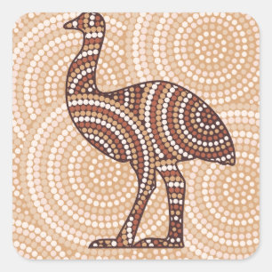 Aboriginal emu dot painting square sticker