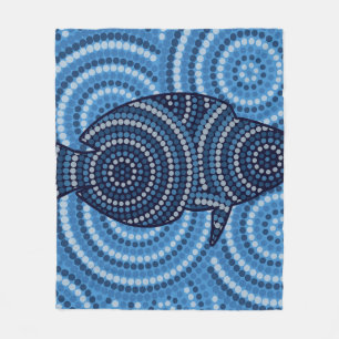 Aboriginal fish dot painting fleece blanket