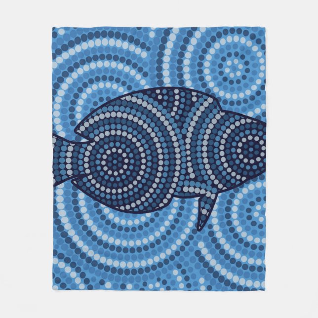 Aboriginal fish dot painting fleece blanket (Front)
