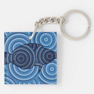 Aboriginal fish dot painting key ring