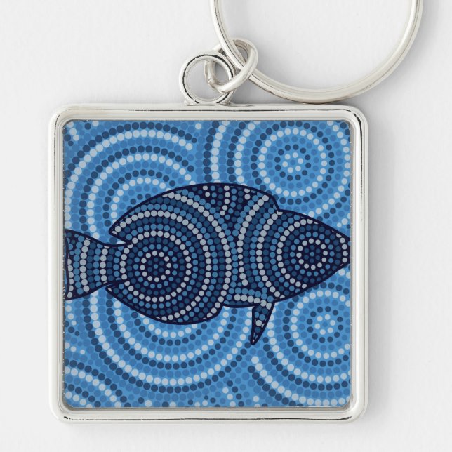 Aboriginal fish dot painting key ring (Front)