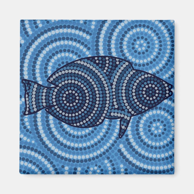 Aboriginal fish dot painting magnet (Front)
