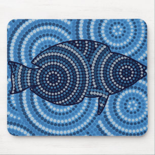 Aboriginal fish dot painting mouse mat