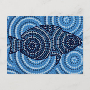 Aboriginal fish dot painting postcard