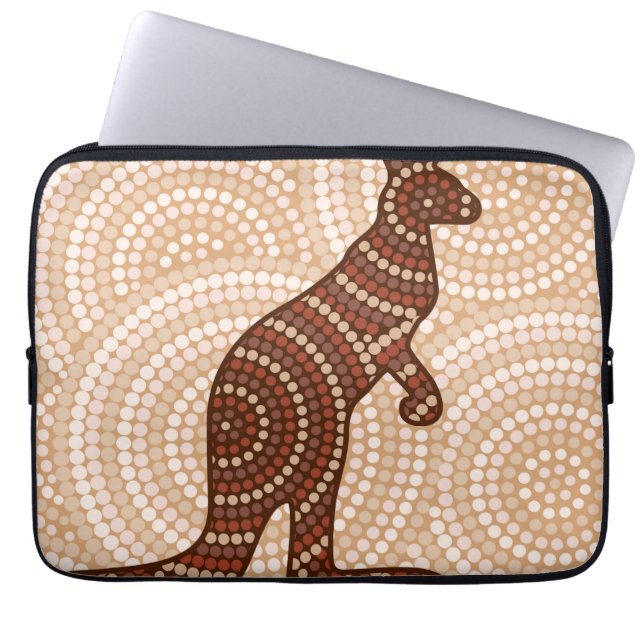 Aboriginal kangaroo dot painting laptop sleeve (Front)