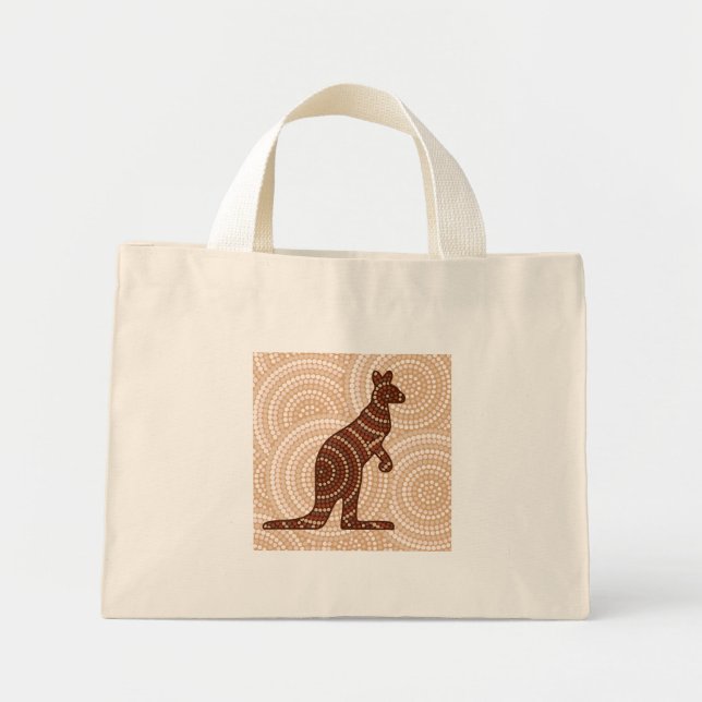 Aboriginal kangaroo dot painting mini tote bag (Front)