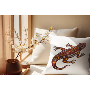 aboriginal style salamander in red colours cushion