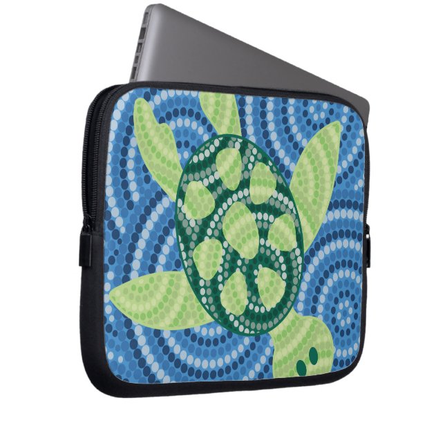 Aboriginal turtle dot painting laptop sleeve (Front Right)