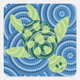 Aboriginal turtle dot painting square sticker