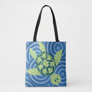 Aboriginal turtle dot painting tote bag