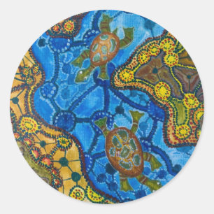 Aboriginal Turtles Painting Classic Round Sticker