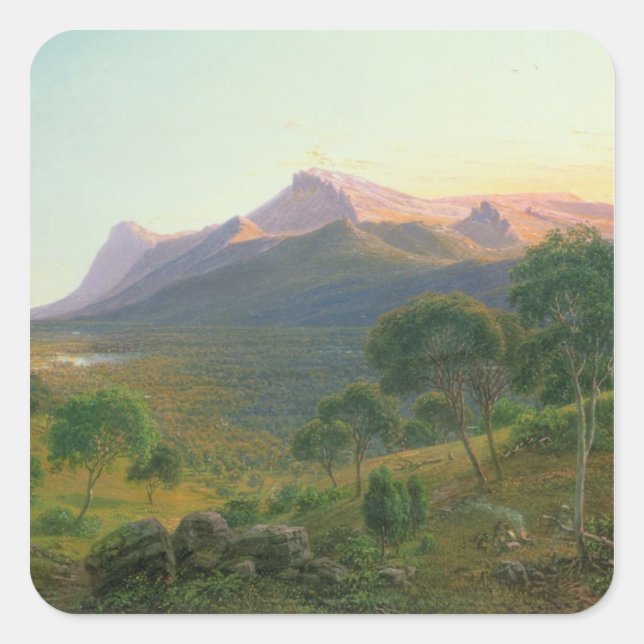 Aborigines by a Fire before Mount William Square Sticker (Front)