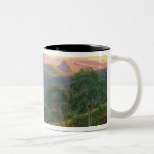 Aborigines by a Fire before Mount William Two-Tone Coffee Mug