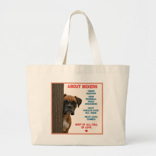About Boxers Funny & Loving Boxer Dog Quote Design Large Tote Bag