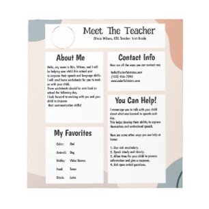 About Me - Meet the Teacher Notepad