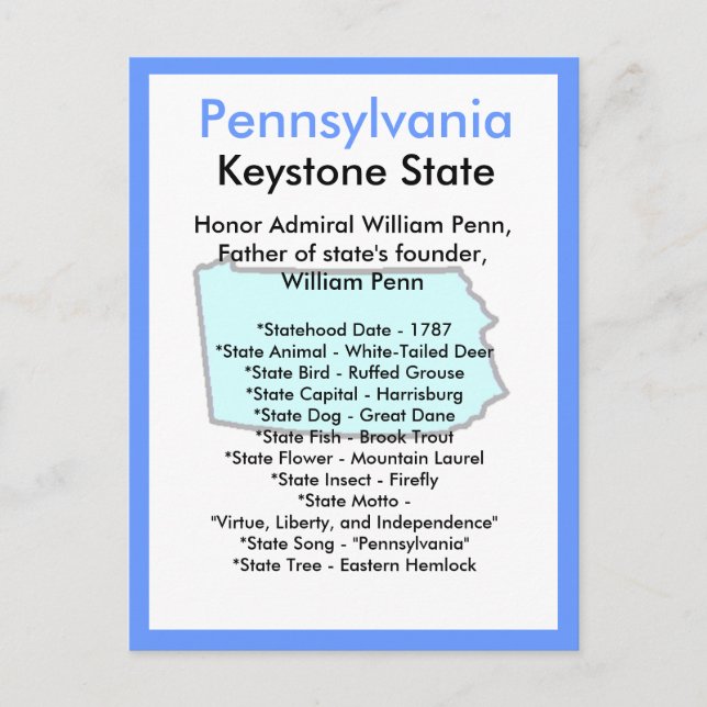 About Pennsylvania Postcard (Front)