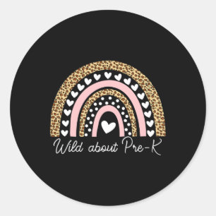 About Pre-k Leopard Rainbow Teacher Back To School Classic Round Sticker