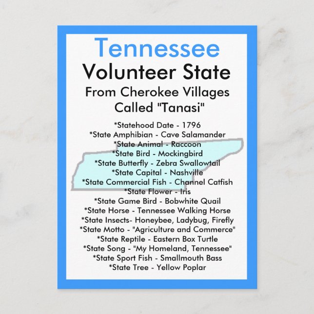 About Tennessee Postcard (Front)