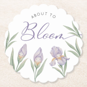 About To Bloom Watercolor Iris Floral Purple Paper Coaster