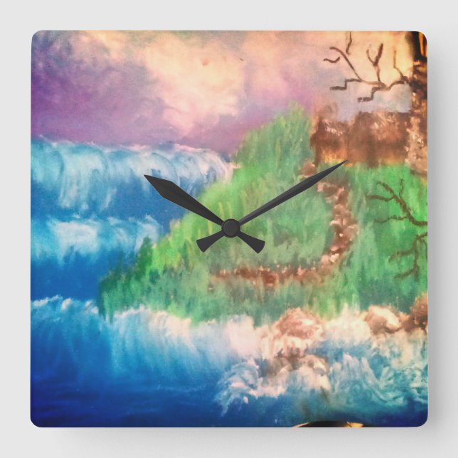 About to get washed away square wall clock (Front)