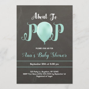 About to Pop Balloon Baby Shower Invitation   Mint