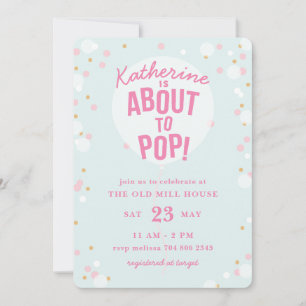 About to Pop Balloon Girl Baby Shower Invitation