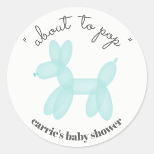 About To Pop Blue Balloon Animal Baby Shower Classic Round Sticker