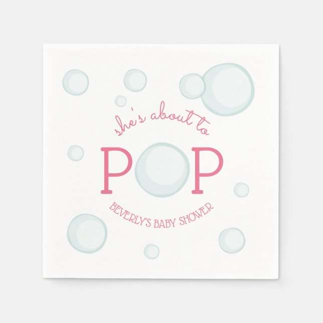 About to Pop  Bubbles Baby Shower Pink Napkin (Front)