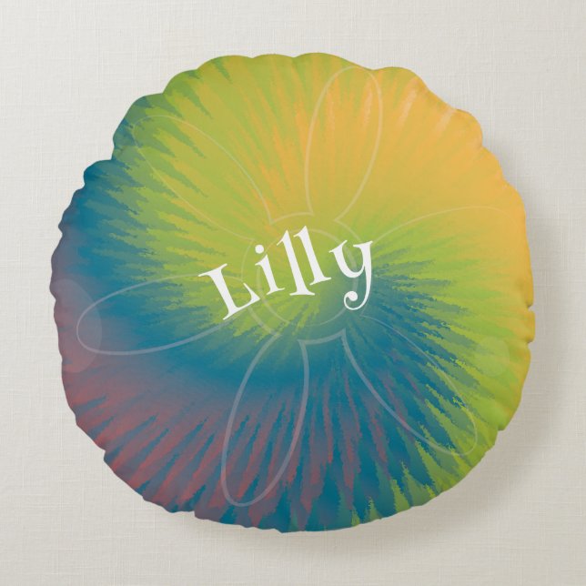 About to Tie Dye Round Throw Pillow (Front)