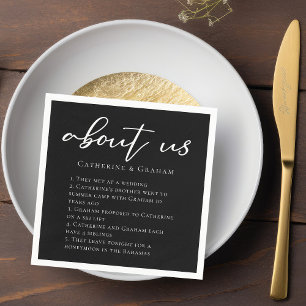 About Us Couple Facts Trendy Modern Black Wedding Napkin