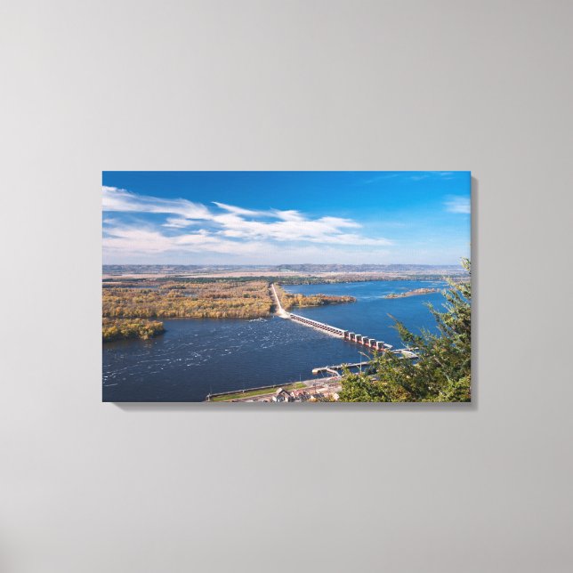 Above Mississippi River and Dam at Alma Canvas Print (Front)