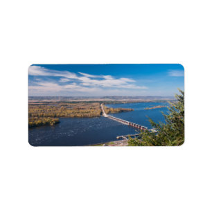 Above Mississippi River and Dam at Alma Label