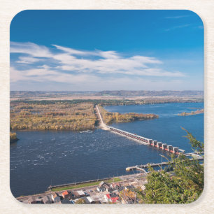 Above Mississippi River and Dam at Alma Square Paper Coaster