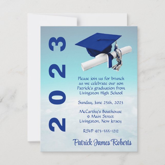'Above The Clouds' Royal Blue & Teal Graduation Invitation (Front)