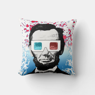 Abraham Lincoln 3D Glasses Patriotic Red Blue Cushion