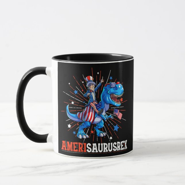 Abraham Lincoln 4th Of July Dino Boys Men Mug (Left)