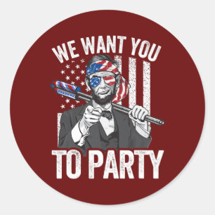 Abraham Lincoln 4th Of July Men American USA Flag Classic Round Sticker