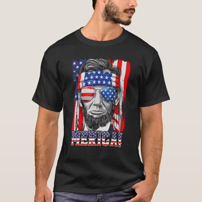 Abraham Lincoln 4th Of July Merica American Flag M T-Shirt (Front)