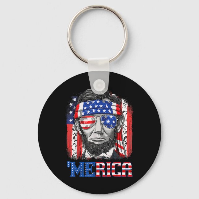 Abraham Lincoln 4th Of July Merica Men Women Ameri Key Ring (Front)