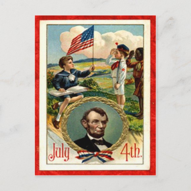 Abraham Lincoln Children Vintage 4th of July Postcard (Front)