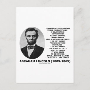 Abraham Lincoln House Divided Cannot Stand Quote Postcard