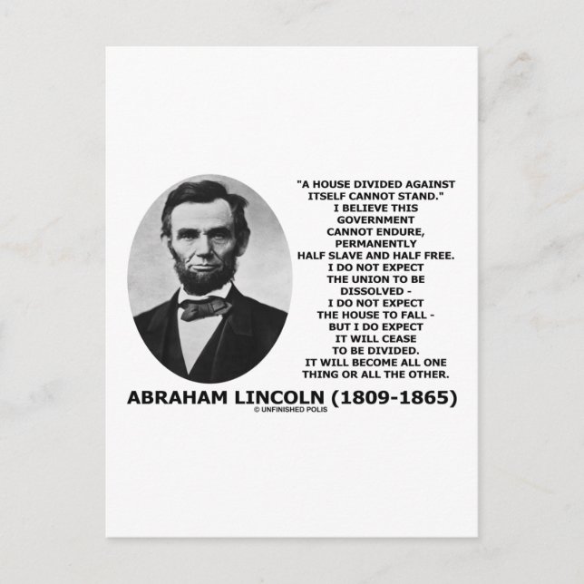 Abraham Lincoln House Divided Cannot Stand Quote Postcard (Front)