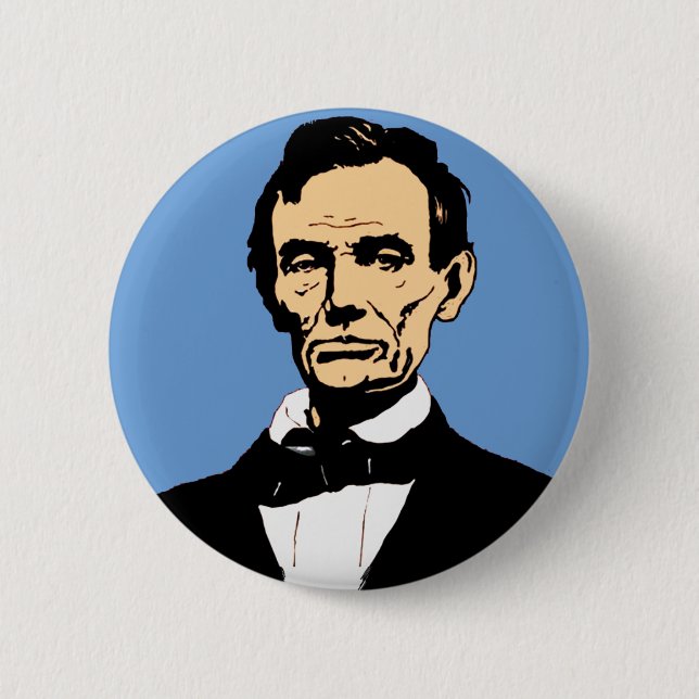 Abraham Lincoln Illustration on Blue 6 Cm Round Badge (Front)