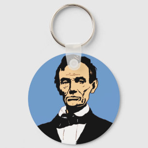 Abraham Lincoln Illustration on Blue Key Ring