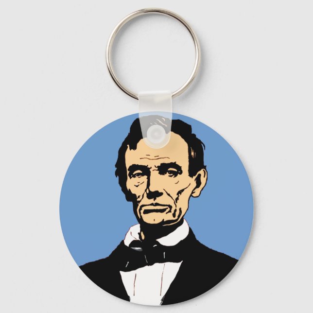 Abraham Lincoln Illustration on Blue Key Ring (Front)