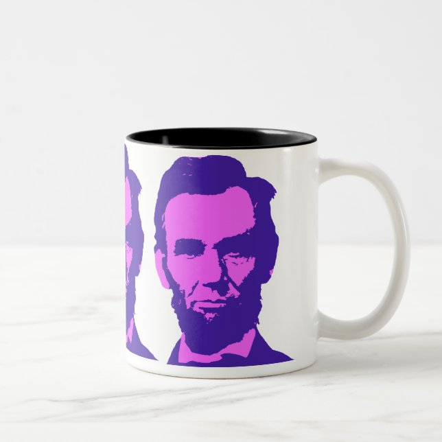 Abraham Lincoln in Pop Art Pink & Purple Two-Tone Coffee Mug (Right)