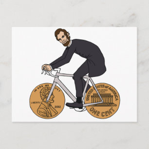 Abraham Lincoln On A Bike With Penny Wheels Bottle Postcard