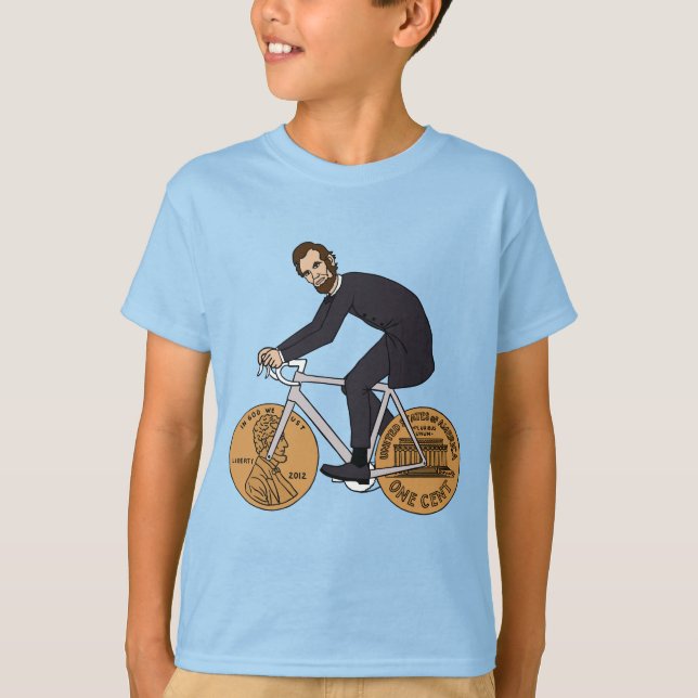 Abraham Lincoln On A Bike With Penny Wheels Bottle T-Shirt (Front)