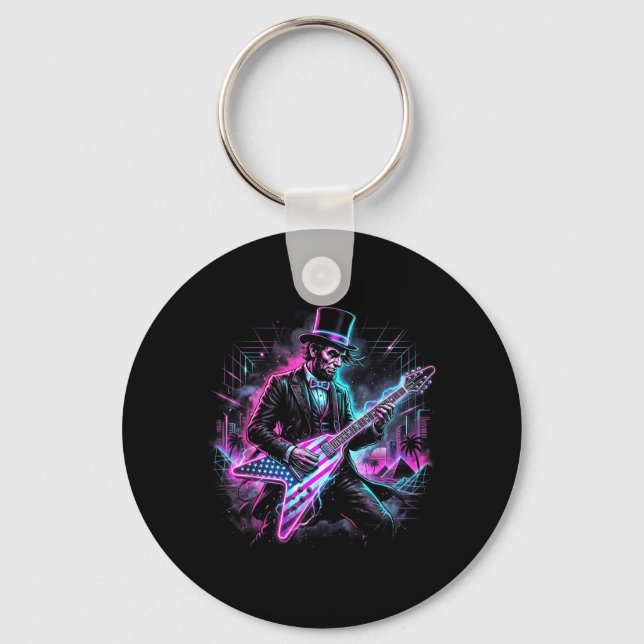 Abraham Lincoln Playing Electric Guitar Abe Funny Key Ring (Front)